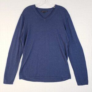 John Varvatos Luxe Navy Pullover Merino Wool Blend V-Neck Long Sleeve size XL